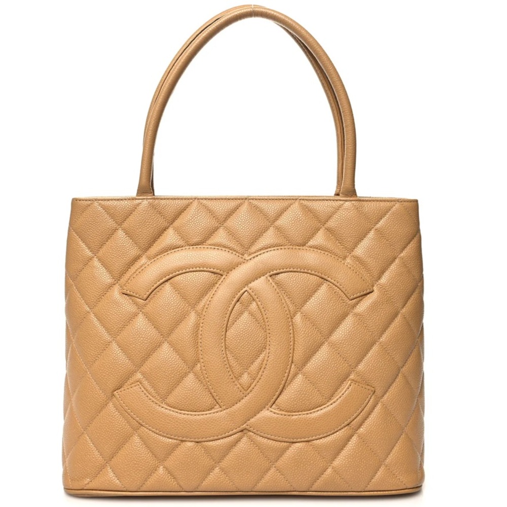 Chanel Caviar Leather CC Medallion Tote w Gold Hardware Shoulder Bag